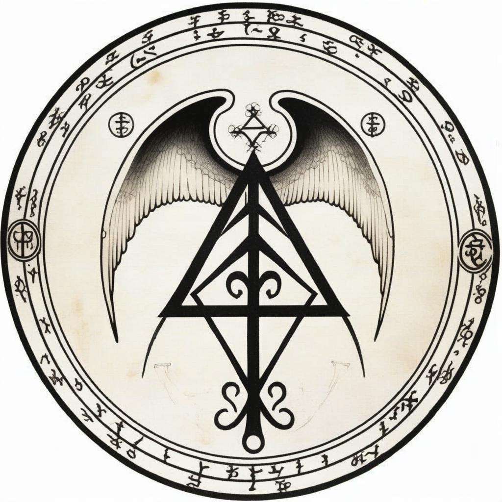 an occult sigil of ( signet angels of Raphael :1.4) , esoteric, Eishōsai Chōki, occult, a tattoo, gothic art<lora:sigil:1.0>