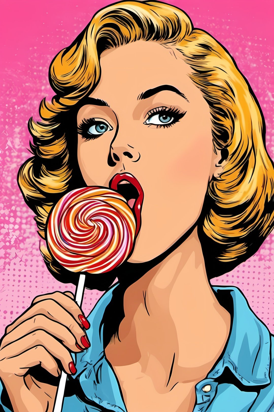 pop art, 1girl, sucking lolipop, high_resolution, high detail, 