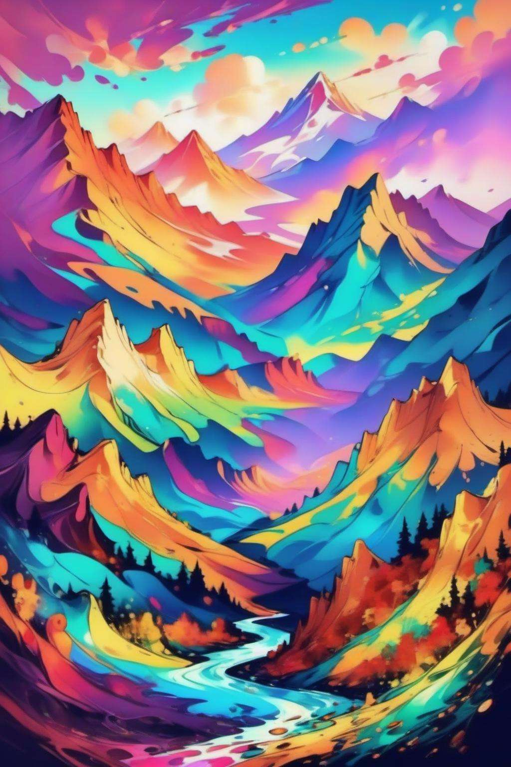 ColorART, colorful, <lora:ColorART:1>, mountain, 