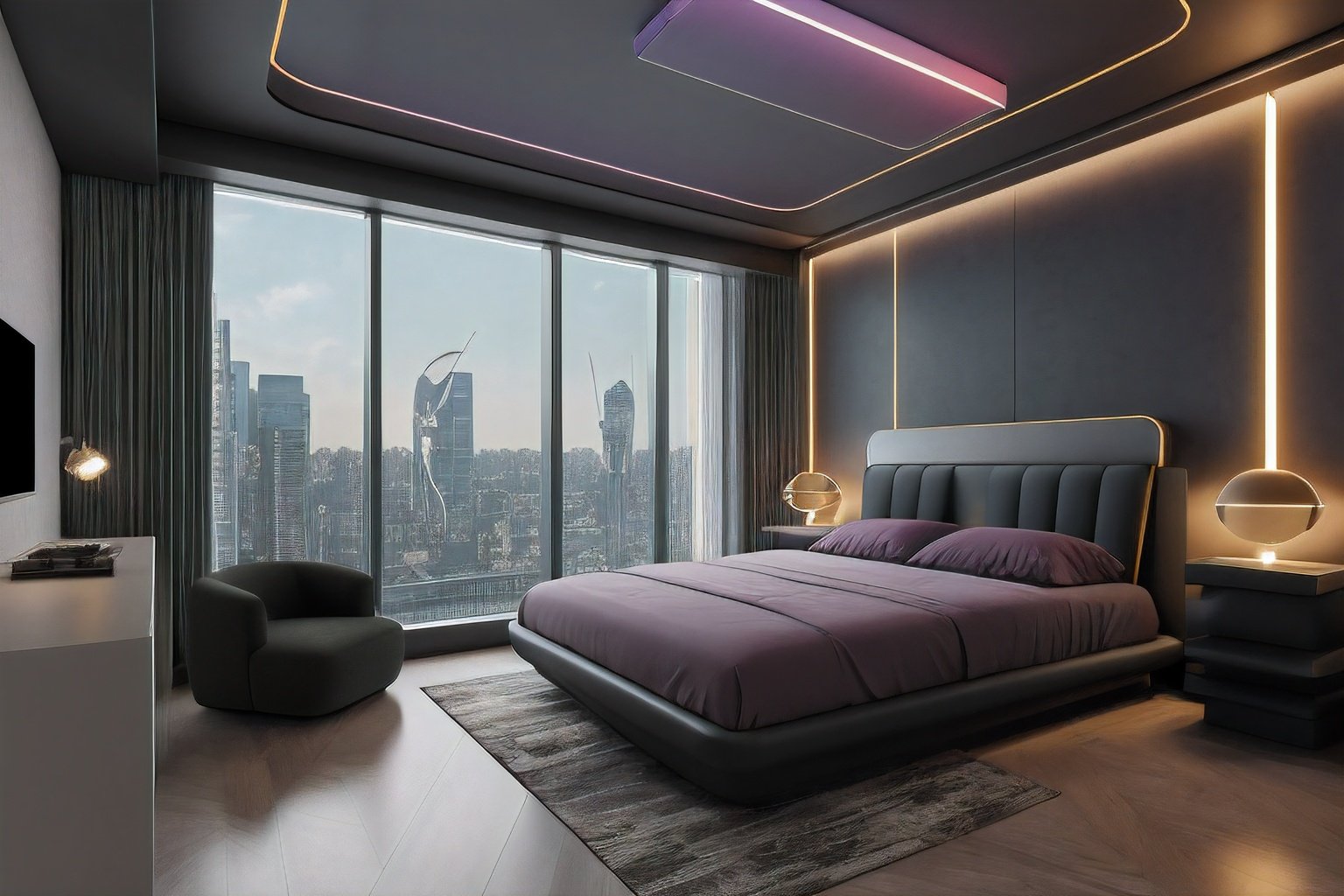 a bedroom, neon lights, dim light, futuristic, orange light, cable, electricity, ornate, detail, windows with skyscrapers, science fiction, blue purple neon, Negative prompt: bad-picture-chill-75v, badhandsv5-neg, badhandv4, By bad artist -neg, easynegative, ng_deepnegative_v1_75t, verybadimagenegative_v1.1-**00 Steps: 30, Sampler: DPM++ 2M SDE Karras, CFG scale: 7, Seed: 1774563312, Size: 768x512, Model hash: 4199bcdd14, Model: revAnimated_v122, Denoising strength: 0.7, Clip skip: 2, Hires upscale: 1.4, Hires upscaler: SwinIR_4x, Lora hashes:  and quot,ARWCyberpunkInterior: 2d0da0ac14cf and quot, Version: v1.4.1, Hashes: { and quot,vae and quot,:  and quot,735e4c3a44 and quot,  and quot,embed:By bad artist -neg and quot,:  and quot,2d35613490 and quot,  and quot,embed:bad-picture-chill-75v and quot,:  and quot,7d9cc5f549 and quot,  and quot,embed:badhandsv5-neg and quot,:  and quot,aa7651be15 and quot,  and quot,embed:badhandv4 and quot,:  and quot,5e40d722fc and quot,  and quot,embed:easynegative and quot,:  and quot,c74b4e810b and quot,  and quot,embed:ng_deepnegative_v1_75t and quot,:  and quot,54e7e4826d and quot,  and quot,embed:verybadimagenegative_v1.1-**00 and quot,:  and quot,4b3ec07492 and quot,  and quot,lora:ARWCyberpunkInterior and quot,:  and quot,f9933ac91a and quot,  and quot,model and quot,:  and quot,4199bcdd14 and quot,}exif commenta bedroom, neon lights, dim light, futuristic, orange light, cable, electricity, ornate, detail, windows with skyscrapers, science fiction, blue purple neon, 