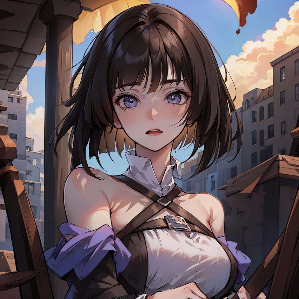 1girl, costume2, portrait, bob cut, bare hands, surprizedwindy, masterpiece, toned, ambient lighting, sunny, cirrus clouds, intricate details<lora:kivye_19-000018:0.9>