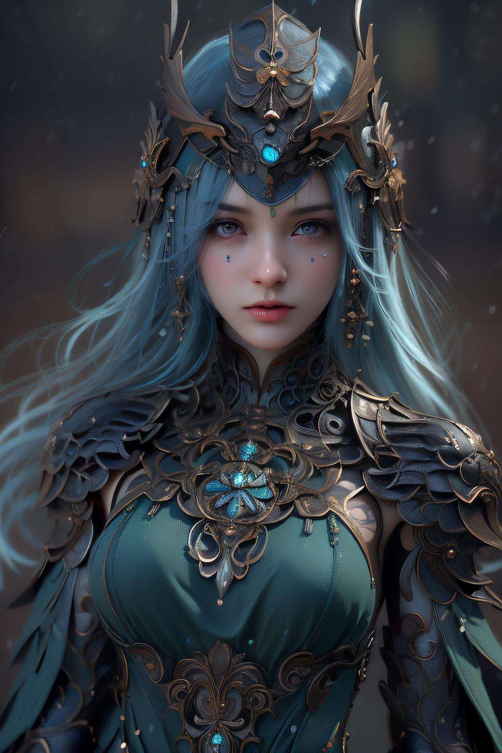 Best quality, masterpiece, ultra high res, (photorealistic:1.4)1girl, beautiful_face, detailed skin,  <lora:nvwushen-000020:0.8>,upper body, ,blue dress, 