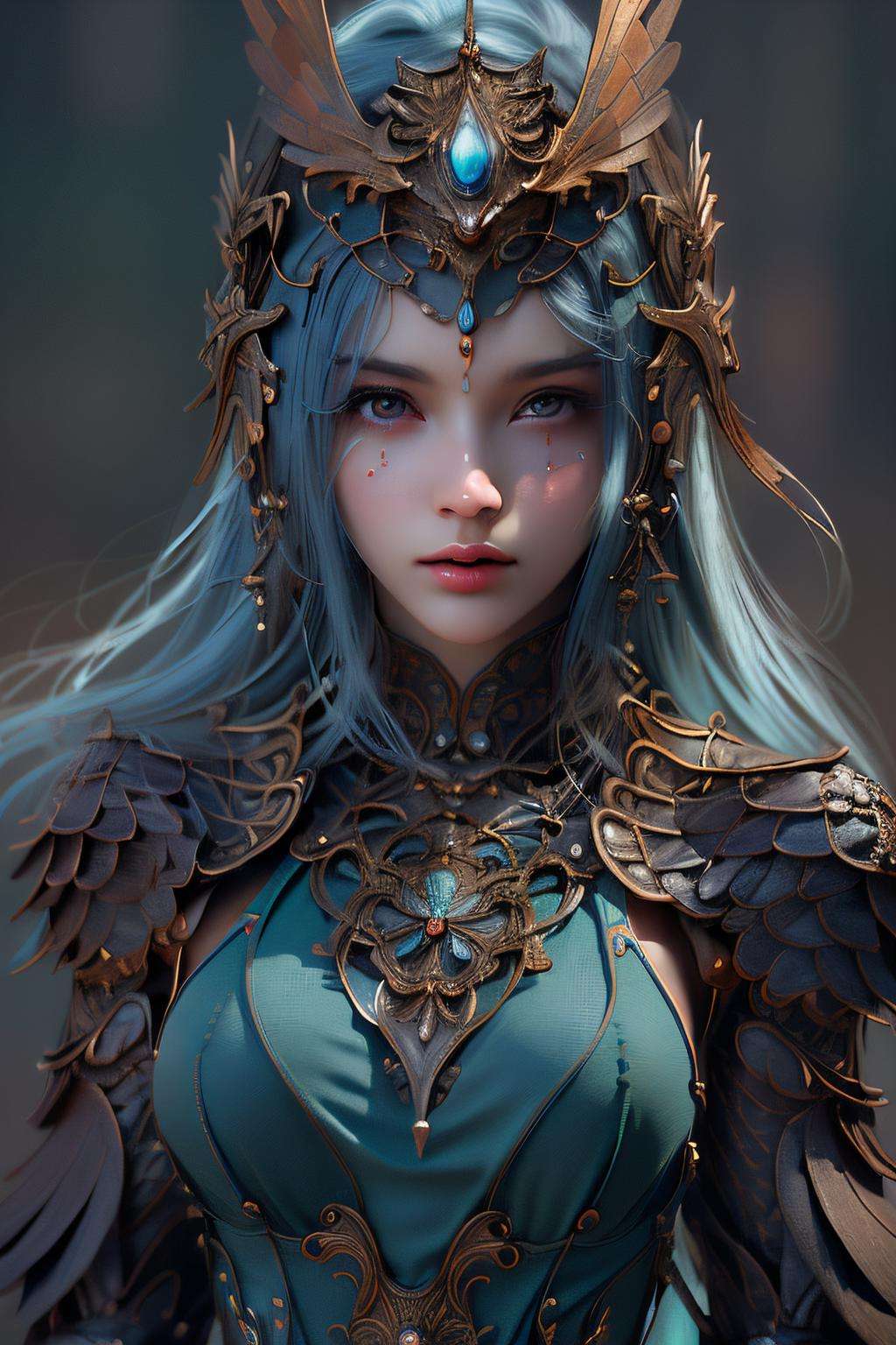 Best quality, masterpiece, ultra high res, (photorealistic:1.4)1girl, beautiful_face, detailed skin,  <lora:nvwushen-000020:0.8>,upper body, ,blue dress, 