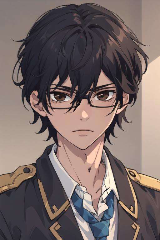 masterpiece, best quality, wallpaper, 1boy, solo, male focus, looking at viewer, , , <lora:momo_sakaki:0.76>, momo_sakaki, black hair, brown eyes, hair between eyes, glasses, , world war 1,