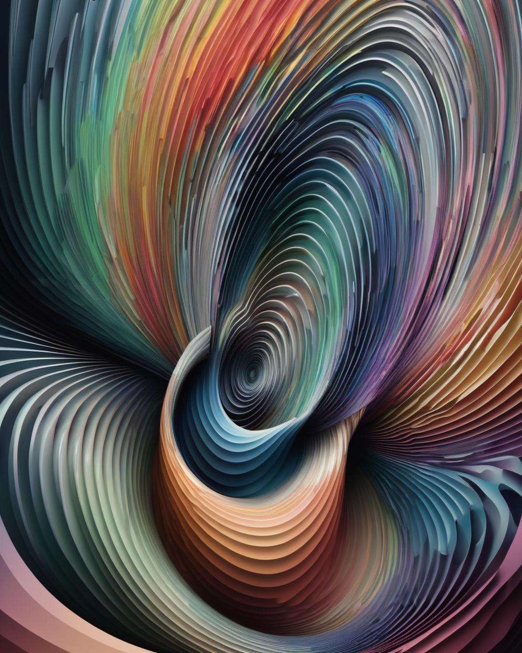 A mesmerizing vortex of interlocking patterns and shifting layers, drawing the viewer into its swirling depths and evoking a sense of visual exploration and immersion. (mesmerizing vortex:0.4, interlocking patterns:0.3, shifting layers:0.2, visual exploration:0.1)  <lora:wallpaper_X:1.0>