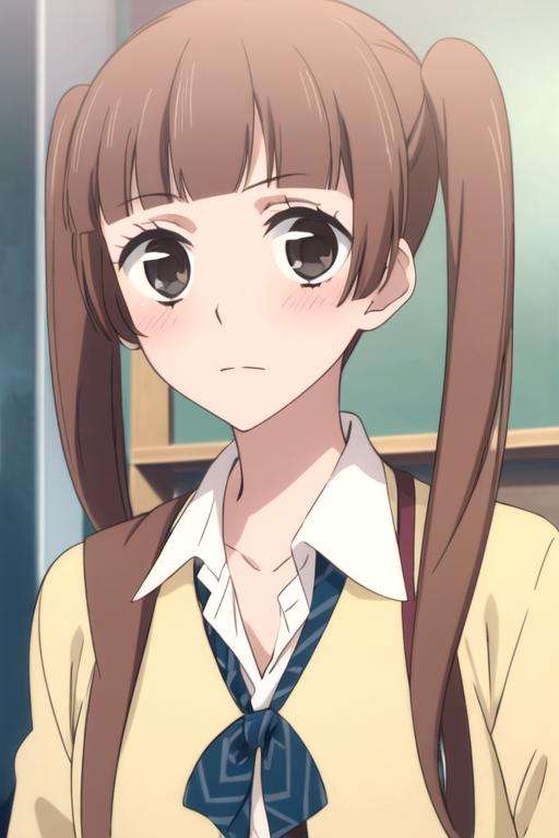 masterpiece, best quality, , 1girl, solo, looking at viewer, upper body, , <lora:nino_arisugawa:0.74>, nino_arisugawa, brown hair, black eyes, long hair, twintails, low twintails