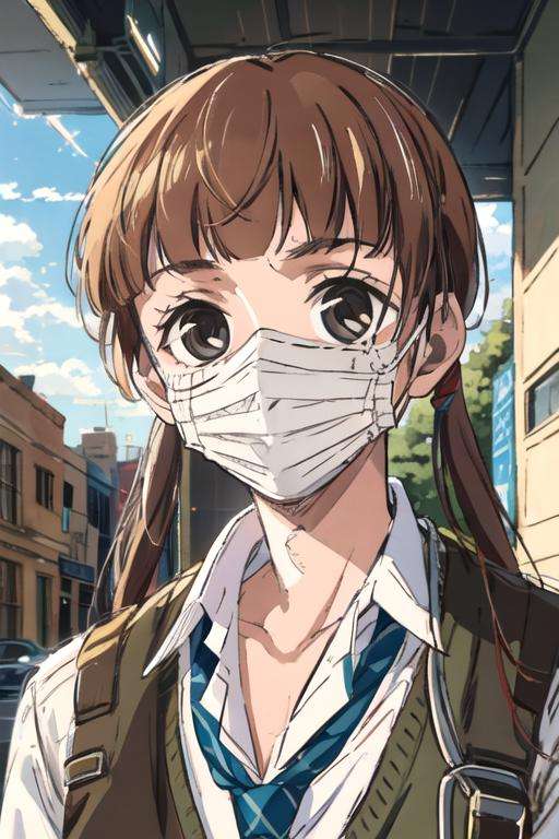 masterpiece, best quality, sketch, 1boy, solo, male focus, looking at viewer, , depth of field, <lora:nino_arisugawa:0.74>, nino_arisugawa, brown hair, black eyes, long hair, bangs, blunt bangs, surgical mask, , , biopunk,