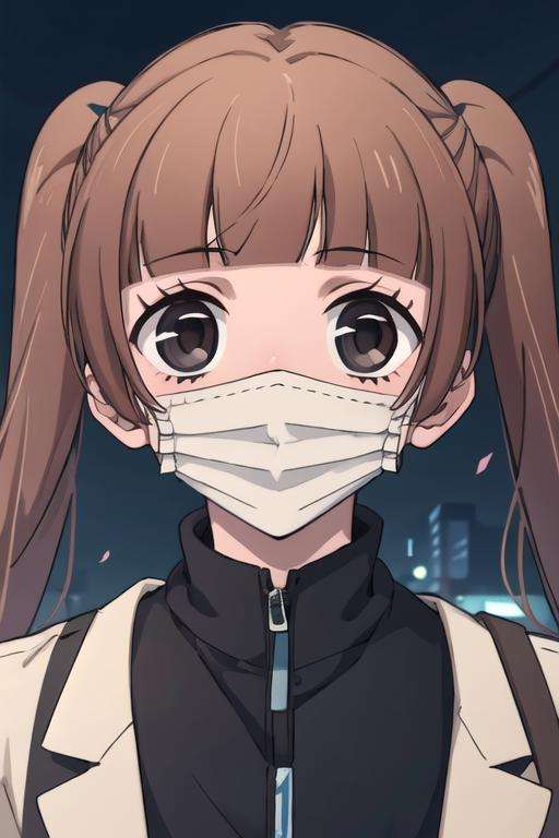 masterpiece, best quality, , 1boy, solo, male focus, looking at viewer, , depth of field, <lora:nino_arisugawa:0.76>, nino_arisugawa, brown hair, black eyes, long hair, twintails, low twintails, surgical mask, , aztec, 2k resolution