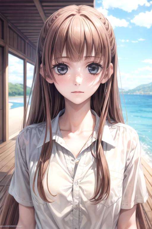 masterpiece, best quality, photorealistic, 1girl, solo, looking at viewer, upper body, , <lora:nino_arisugawa:0.74>, nino_arisugawa, brown hair, black eyes, long hair, , , , The Isle of Doom, HD-DVD