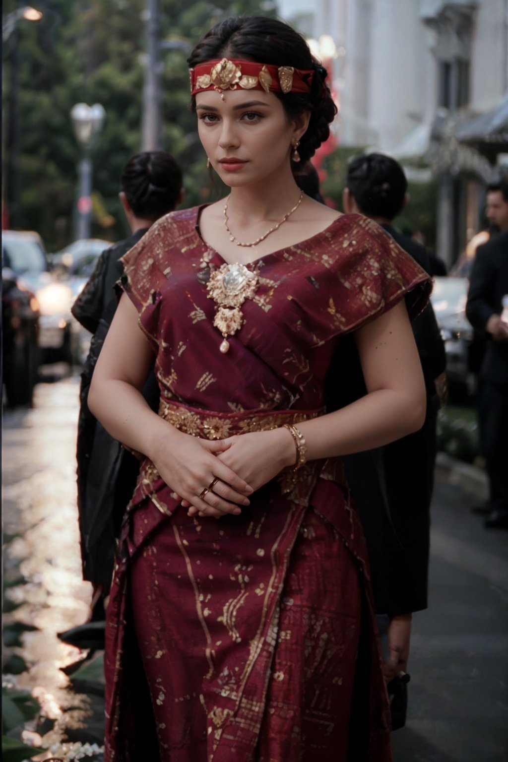 cinematic photo cinematic film still m3d4n,solo,full body photo of the most beautiful woman in the world wearing the m3d4n,necklace, jewelry,dress, red fabric, earrings, bracelet, ring, headband, <lora:med4n-05:0.8> . shallow depth of field, vignette, highly detailed, high budget Hollywood movie, bokeh, cinemascope, moody, epic, gorgeous, film grain, grainy . 35mm photograph, film, bokeh, professional, 4k, highly detailed