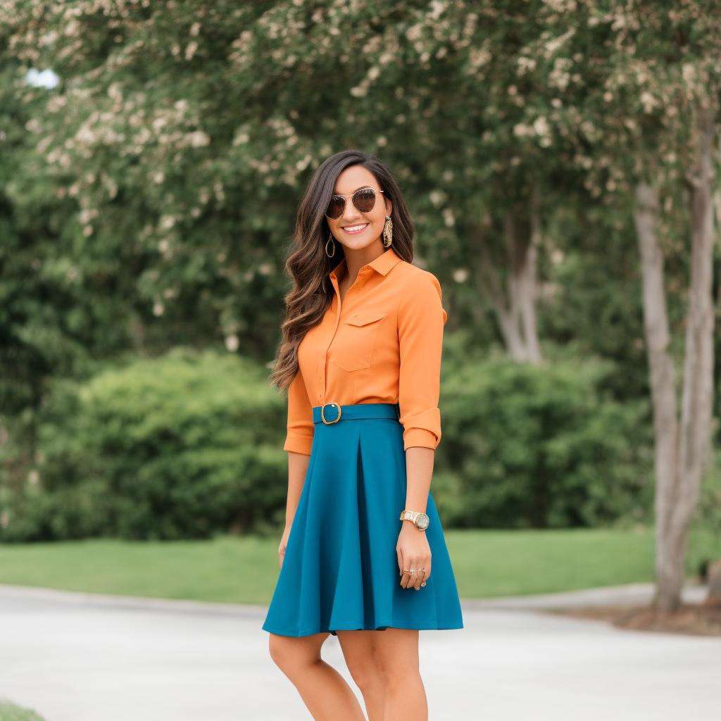 Full Body Shot Of center of view for a female with a colored dress,shirt, shoes