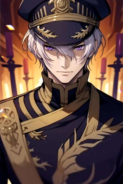 masterpiece, best quality, , 1boy, solo, male focus, looking at viewer, upper body, depth of field, <lora:ayanami_07-ghost:0.72>, ayanami_07-ghost, white hair, purple eyes, hat, candy costume, Mordor: A dark and evil land ruled by the dark lord Sauron, High resolution