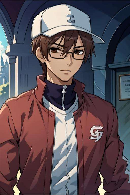 masterpiece, best quality, game cg, 1boy, solo, male focus, looking at viewer, upper body, , <lora:castor_07-ghost:0.76>, castor_07-ghost, brown hair, brown eyes, glasses, tracksuit, baseball cap, A fairytale land where magical creatures live and thrive,