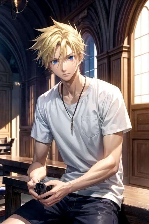 masterpiece, best quality, game cg, 1boy, solo, male focus, looking at viewer, , depth of field, <lora:frau_07-ghost:0.76>, frau_07-ghost, blonde hair, blue eyes, shorts, , science fiction hardboiled, 12k resolution