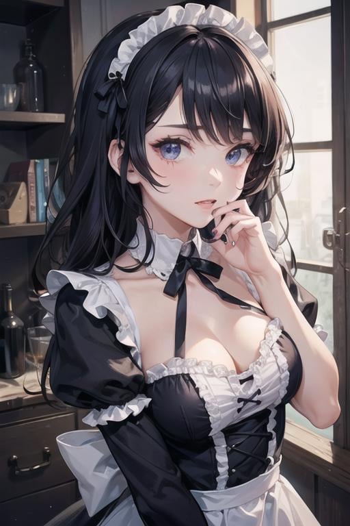 1girl,beautiful face, messy hair cute,gothic maid