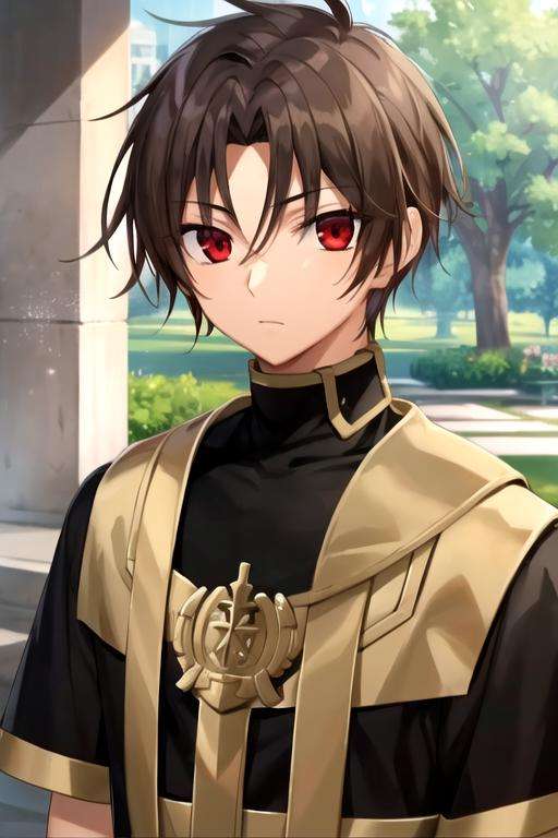 masterpiece, best quality, wallpaper, 1boy, solo, male focus, looking at viewer, upper body, depth of field, <lora:teito_klein:0.72>, teito_klein, brown hair, red eyes, , ancient greece, High resolution