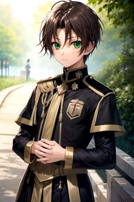 masterpiece, best quality, sketch, 1boy, solo, male focus, looking at viewer, , depth of field, <lora:teito_klein:0.72>, teito_klein, brown hair, green eyes, patriotic costume, ,