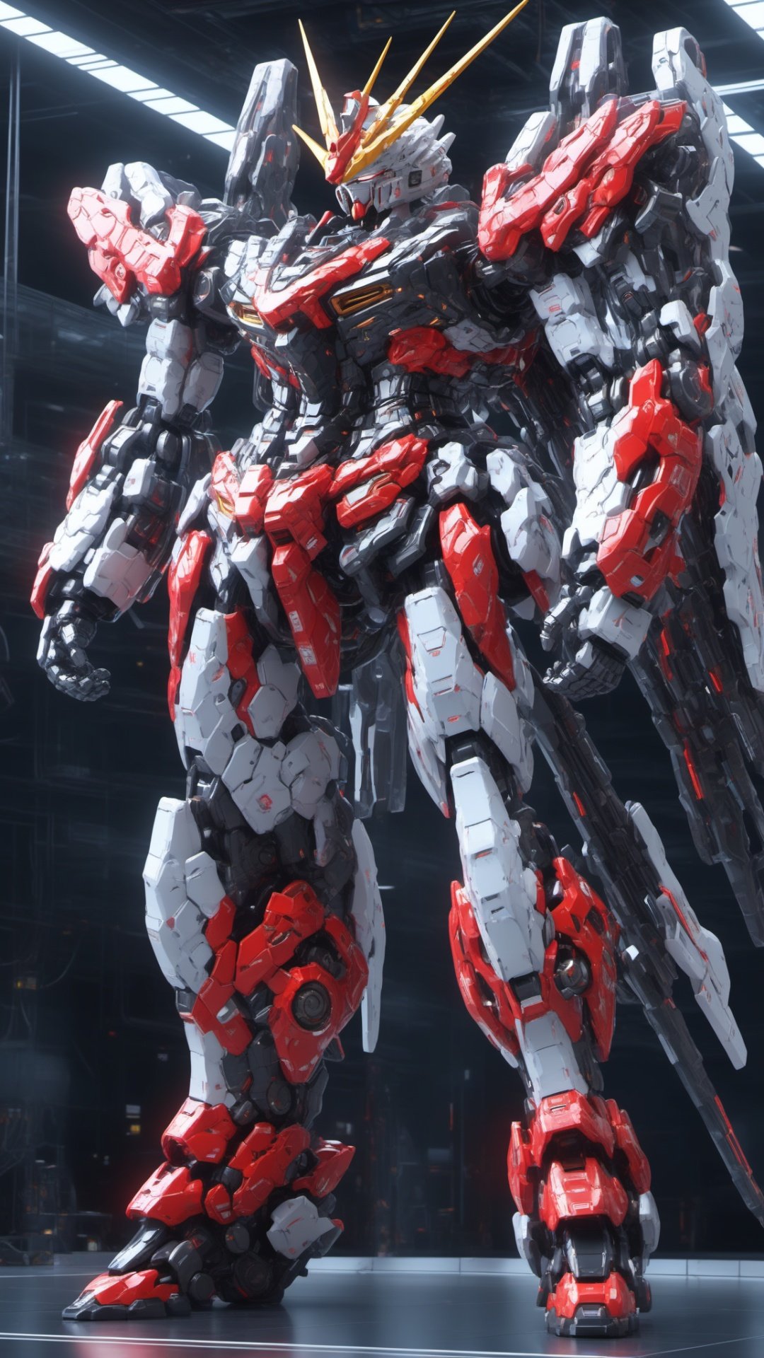 BJ_Gundam_SDXL,solo,standing,no_humans,glowing,robot,mecha,clenched_hands,science_fiction,looking_ahead,3d model,8k,intricate,highly detailed,masterpiece,sidelighting,hdr,high definition,<lora:SDXL_Gundam_v3:0.7>,