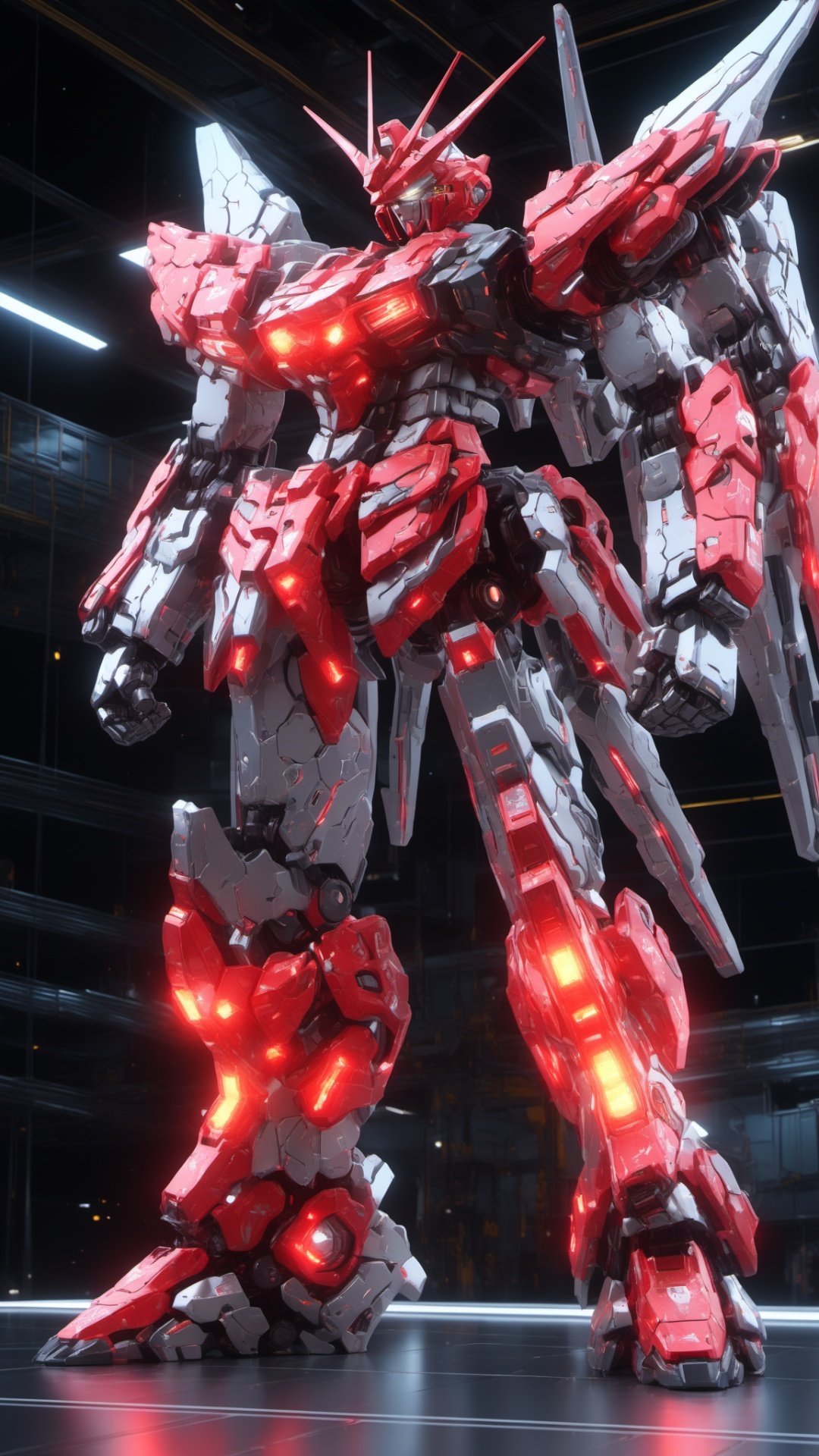 BJ_Gundam_SDXL,solo,standing,no_humans,glowing,robot,mecha,glowing_eyes,clenched_hands,science_fiction,lights,3d model,8k,intricate,highly detailed,masterpiece,sidelighting,hdr,high definition,<lora:SDXL_Gundam_v3:0.7>,