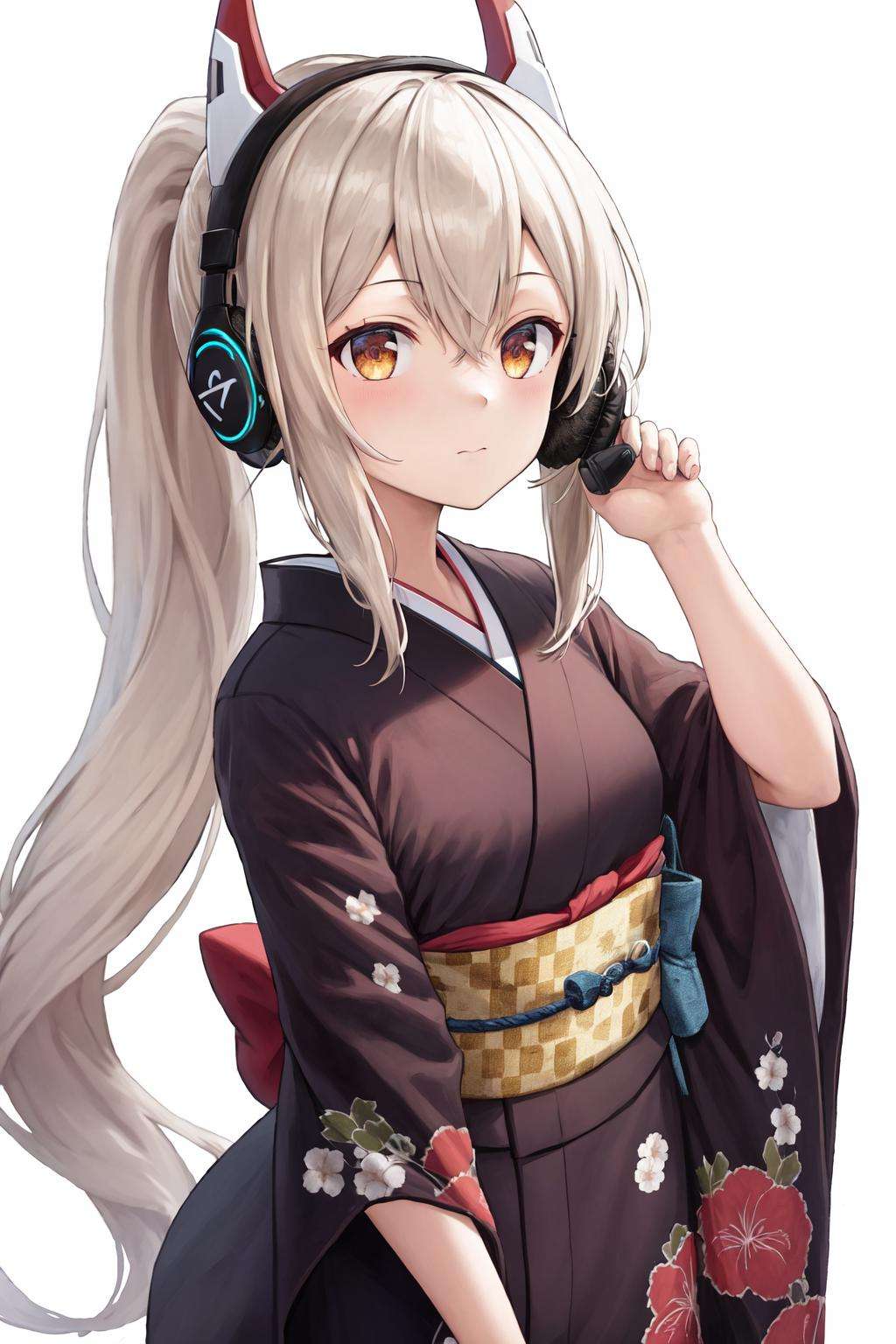 masterpiece, best quality, highres, 1girl ponytail headgear headphones <lora:ayanami_niconico_no_outfit:1> kimono