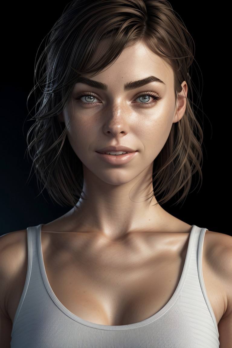 professional 3d model, octane render, highly detailed, volumetric, dramatic lighting, photo of <lora:sd15_ElizabethTurner_mini_v1:.9> ElizabethTurner, focus on eyes, close up on face, grinning, hair styled Curly Bangs, low key lighting