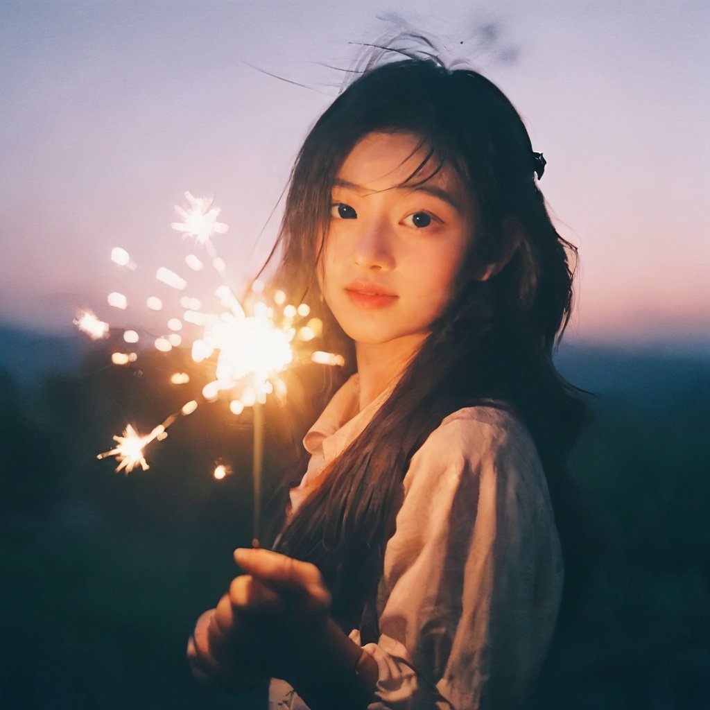 yinglight,1 girl holding a sparkler, best quality, 20 years old