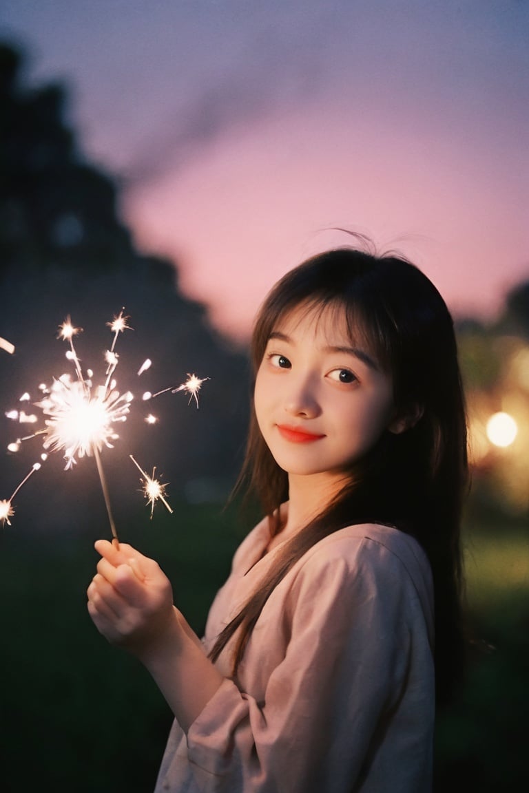 yinglight,1 girl holding a sparkler, best quality, 20 years old