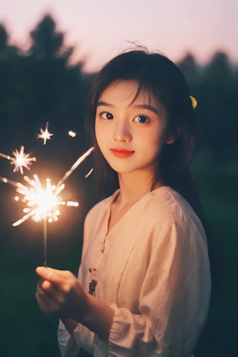 yinglight,1 girl holding a sparkler, best quality, 20 years old