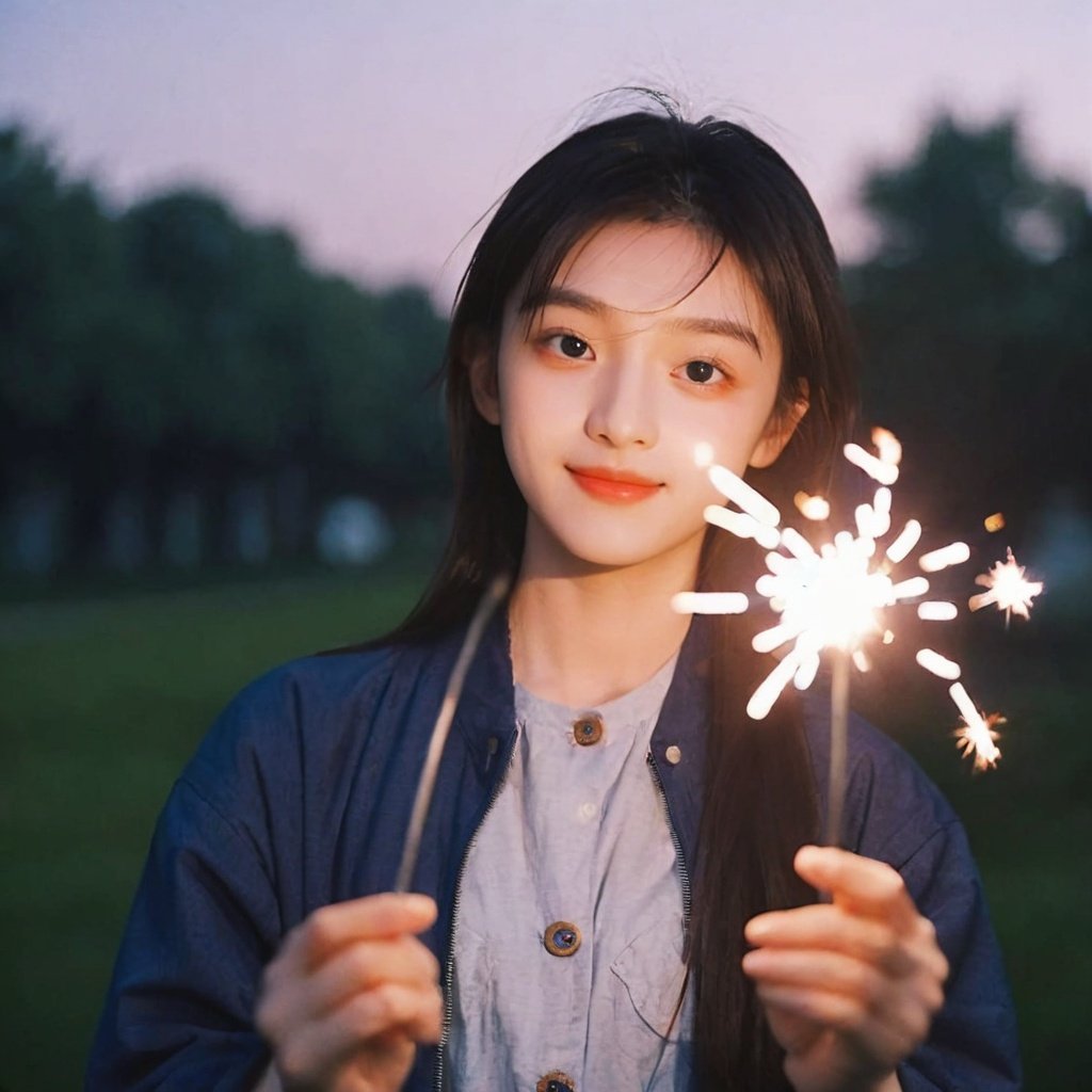 yinglight,1 girl holding a sparkler, best quality, 20 years old