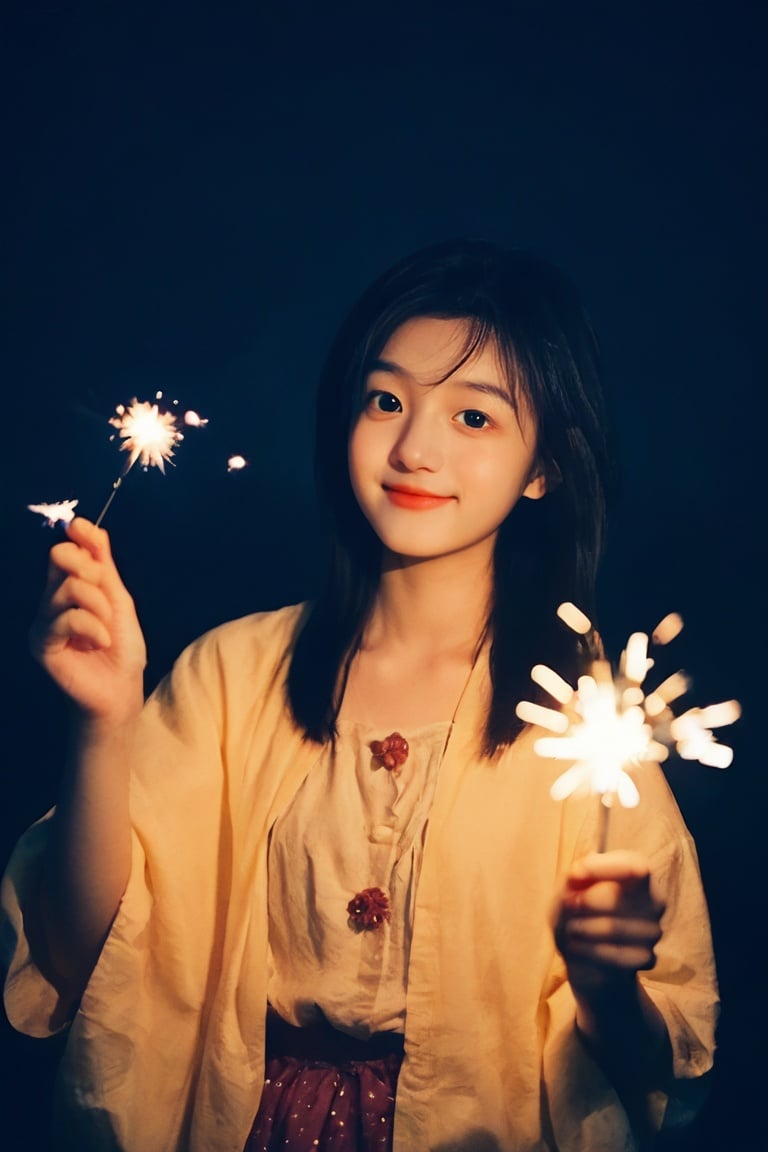 yinglight,1 girl holding a sparkler, best quality, 20 years old