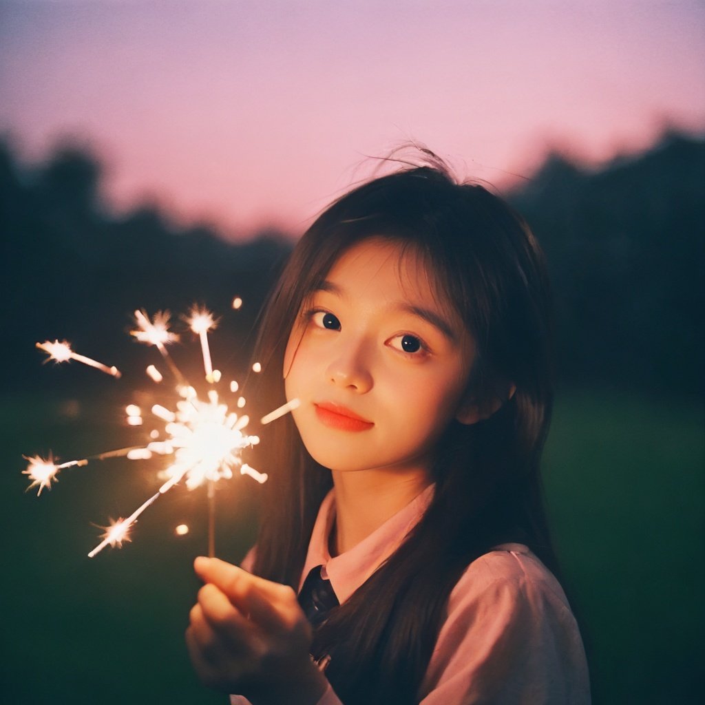 yinglight,1 girl holding a sparkler, best quality, 20 years old