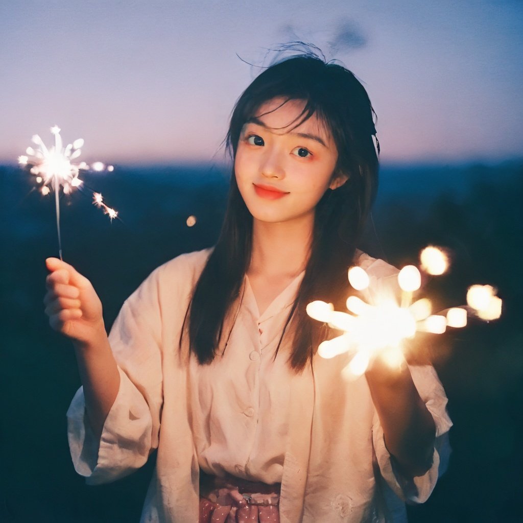 yinglight,1 girl holding a sparkler, best quality, 20 years old