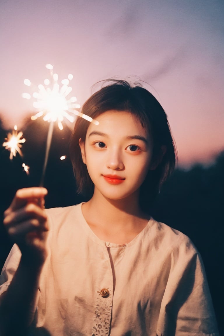 yinglight,1 girl holding a sparkler, best quality, 20 years old