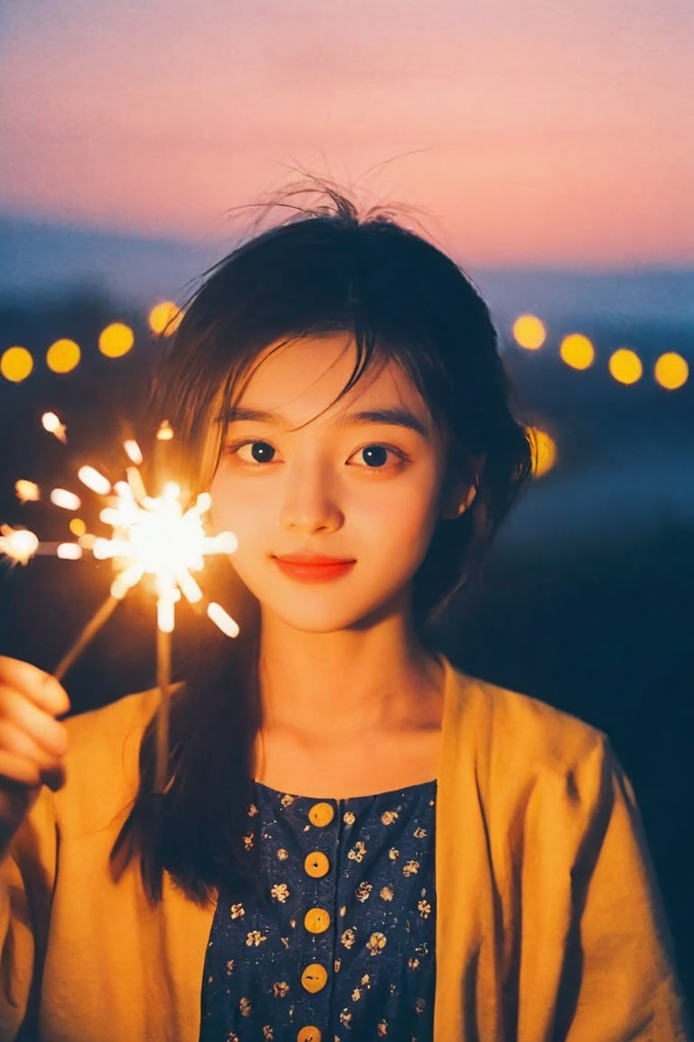 yinglight,1 girl holding a sparkler, best quality, 20 years old