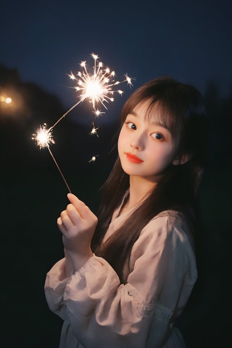 yinglight,1 girl holding a sparkler, best quality, 20 years old