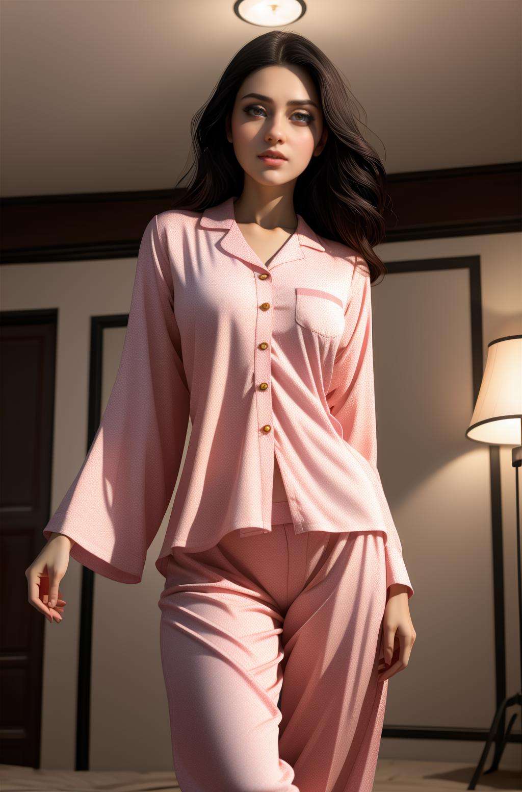 photo_unp, xyzsanpajamas, 1girl, full body, pajamas, portrait, pattern, interior, full body, <lora:xyzsanpajamas-06:.8> <lora:detailed_eye-10:1>, Photorealistic, Hyperrealistic, Hyperdetailed, analog style, soft lighting, subsurface scattering, realistic, heavy shadow, masterpiece, best quality, ultra realistic, 8k, golden ratio, Intricate, High Detail, film photography, soft focus