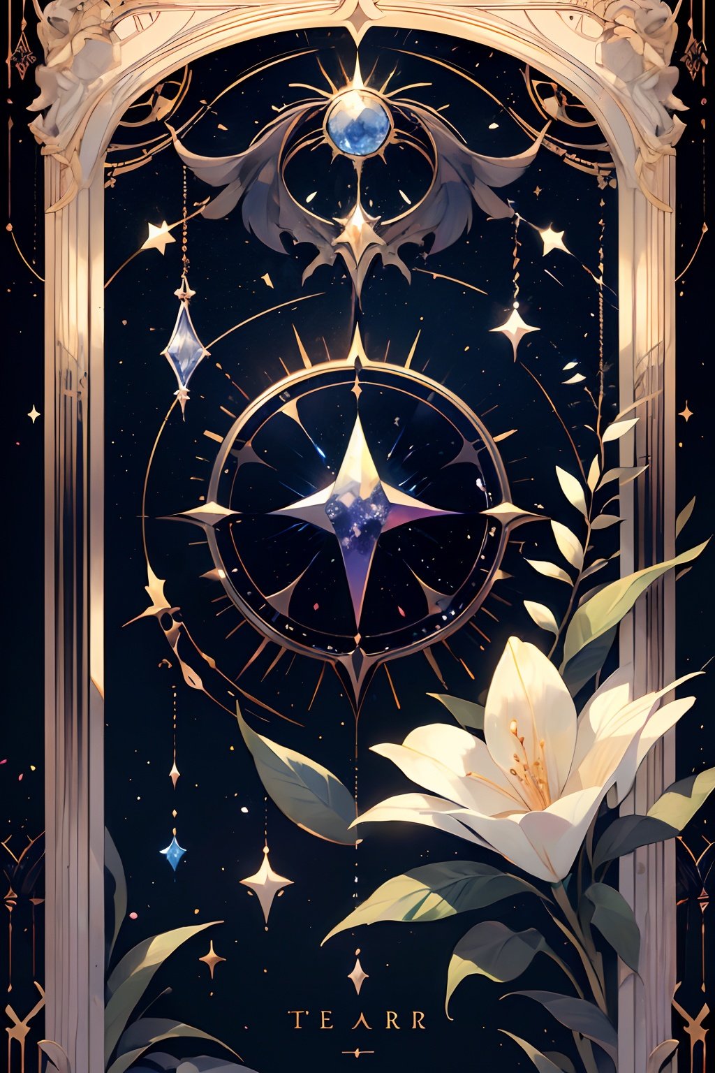 qztarot, flower, no humans, blue background, star \(symbol\), Tarot card