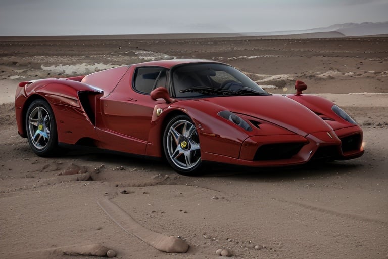 Nikon 85mm photography, sharp focus, photo of a red ferrari enzo parked near a crater on the moon, overlooking planet earth