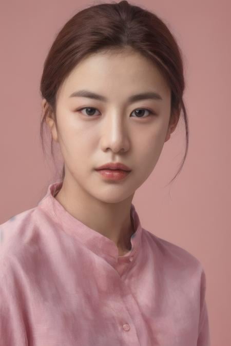 goyounjung, (looking_at_viewer:1.1), pink_background, RAW photo, (high detailed skin:1.2), 8k uhd, dslr, soft lighting, high quality, film grain, Fujifilm XT3 <lora:goyounjung-free-v2-000005:0.9>