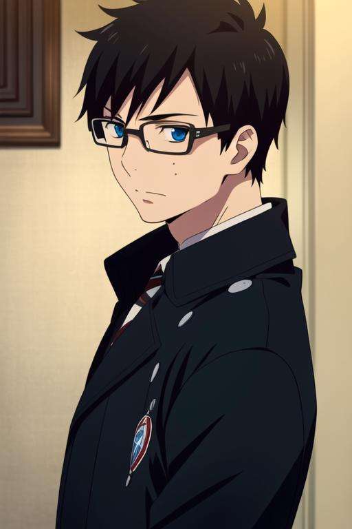 masterpiece, best quality, wallpaper, 1boy, solo, male focus, looking at viewer, , , <lora:yukio_okumura:0.70>, yukio_okumura, black hair, blue eyes, glasses