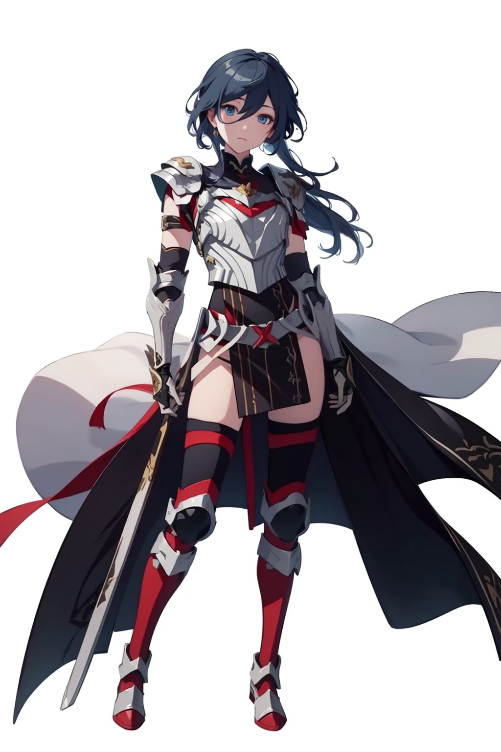 (masterpiece:1.3),(the best quality:1.2),(super fine illustrations:1.2),(Masterpiece),high quality,high detail,(white background:1.2),looking at viewer,(SOLO:1.4),outline,simple background,, shoulder_armor,fu_hua,blue_eyes,armor,1girl,
,shoulder_armor