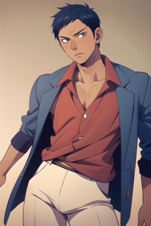 Realistic , Handsome Aomine Daiki , (dark skintone:1.0) ,bulge