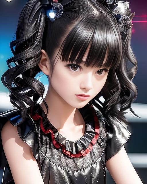 RAW photo, hyper real photo of japanese flat chest girl yuimetal with twintails hair in black dress with iridescent sequined outfit that glimmers in the light reflections, futuristic gothic style, black lether and steel studs, a music album cover, space galaxy in background, metal rock music concert, heavy metal style, pixiv contest winner, precisionism, official art, high resolution, uhd image, best quality masterpiece, photorealistic, detailed, 8k, HDR, shallow depth of field, broad light, high contrast, dark background with ancient temple, old stone statues of fox god, backlighting, bloom, light sparkles, chromatic aberration, sharp focus, RAW color photo, film still, Film-like, bokeh, 3d, cinematic lighting, 8k resolution, Nikon 85mm, Award Winning, Glamour Photograph, extremely detailed, high quality, film grain  <lora:YuiMetal:2>