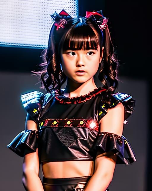 RAW photo, hyper real photo of japanese flat chest girl yuimetal with twintails hair in black dress with iridescent sequined outfit that glimmers in the light reflections, futuristic gothic style, black lether and steel studs, a music album cover, space galaxy in background, metal rock music concert, heavy metal style, pixiv contest winner, precisionism, official art, high resolution, uhd image, best quality masterpiece, photorealistic, detailed, 8k, HDR, shallow depth of field, broad light, high contrast, dark background with ancient temple, old stone statues of fox god, backlighting, bloom, light sparkles, chromatic aberration, sharp focus, RAW color photo, film still, Film-like, bokeh, 3d, cinematic lighting, 8k resolution, Nikon 85mm, Award Winning, Glamour Photograph, extremely detailed, high quality, film grain  <lora:YuiMetal:2>