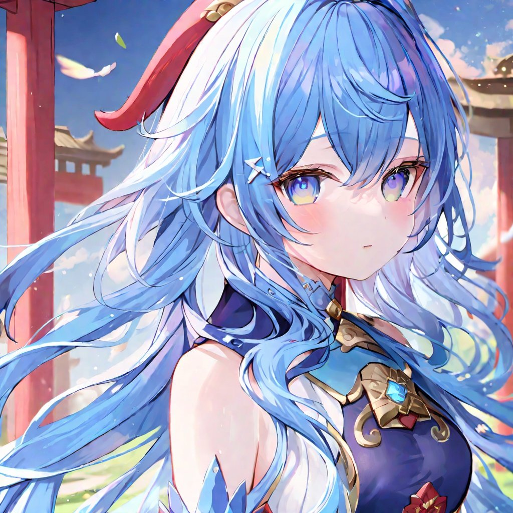 (((masterpiece))), ((best quality)), hyper quality, official art, extremely detailed CG unity 8k wallpaper, highly detailed, (super fine illustration), highres, (ultra-detailed), detailed face,(\gan yu\), 1girl, solo, blue hair,full body,