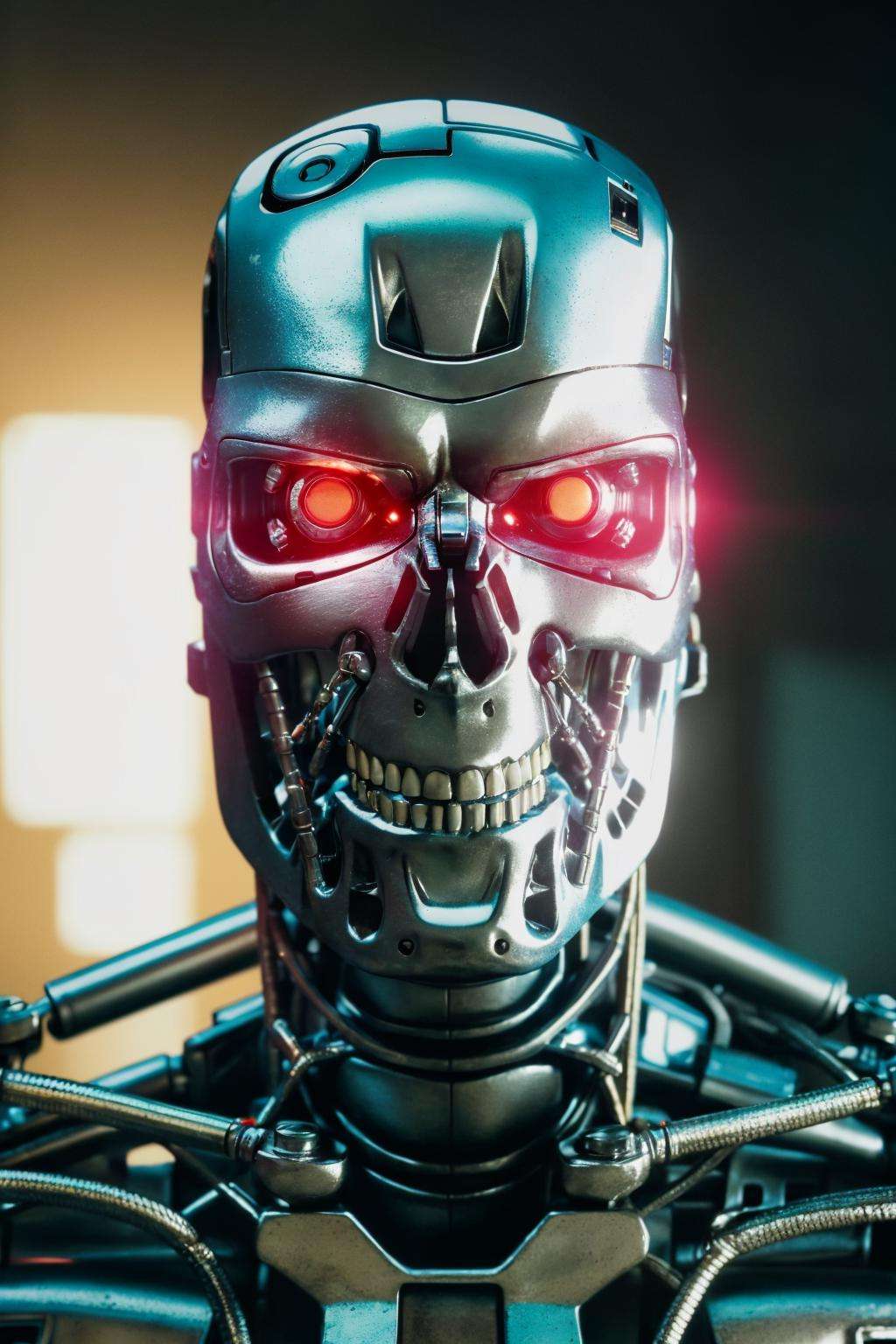 <lora:T800Endoskeleton-10:0.8>, (RAW photo, real life, absurdres, high quality, photorealistic, detailed, realistic:1.3), (solo:1.3), (closeup head shot:1.3), ((dynamic pose)), a high resolution photo of a T800Endoskeleton robot with glowing red eyes and metal skull face an chrome metal body, post apocalypse battlefield background, cinematic, atmospheric, 8k, realistic lighting, shot by Hassleblad H6D, Zeiss, Kodachrome, nikon, 50mm 1.2 lens, Octane Render, ultra realistic, realistic lighting, photorealistic, photorealism, photoreal, unreal engine 5, Adobe After FX, highly detailed, intricate detail 