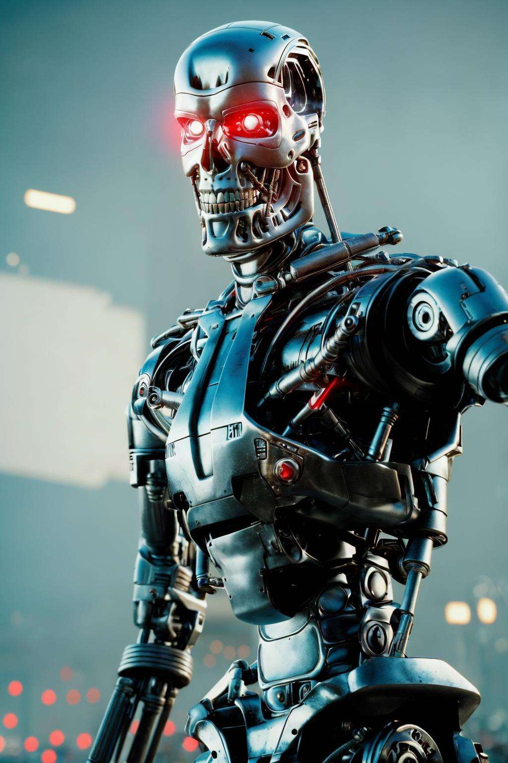 <lora:T800Endoskeleton-10:0.8>, (RAW photo, real life, absurdres, high quality, photorealistic, detailed, realistic:1.3), (solo:1.3), ((dynamic pose)), a high resolution photo of a T800Endoskeleton robot with red eyes and metal skull face and chrome metal body,  robots and post apocalypse war and robots in the background, cinematic, atmospheric, 8k, realistic lighting, shot by Hassleblad H6D, Zeiss, Kodachrome, nikon, 50mm 1.2 lens, Octane Render, ultra realistic, realistic lighting, photorealistic, photorealism, photoreal, unreal engine 5, Adobe After FX, highly detailed, intricate detail 