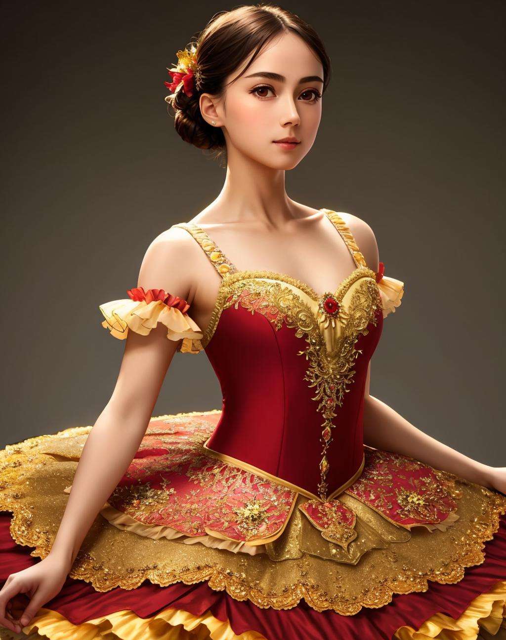 Masterpiece, absurdres,HDR ,highly detailed eyes and face, Primaballerina_tutu, short tutu,  a woman in a ballgown is posing for a picture ,wearing a Primaballerina_tutu, wearing a ballgown, cowboy shot<lora:ballgownBallerina:0.7>