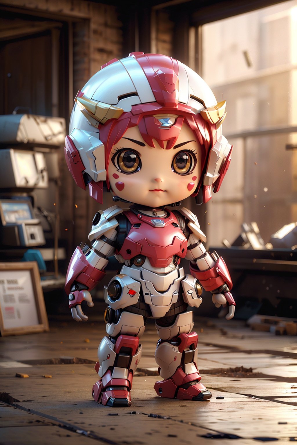 best quality,masterpiece,(photorealistic:1.4),1girl,(chibi:1.2),full_body,mecha,robot,armor,bodysuit,science fiction,armor,,