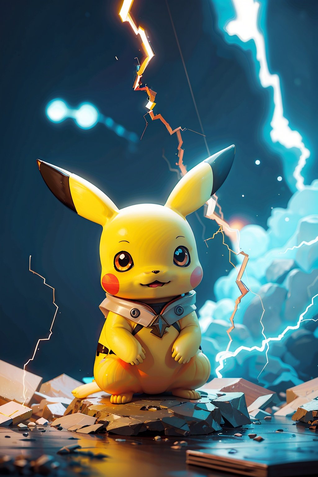 Pikachu,lightning,thunder,dynamic angle,sitting,solo,gradient_background